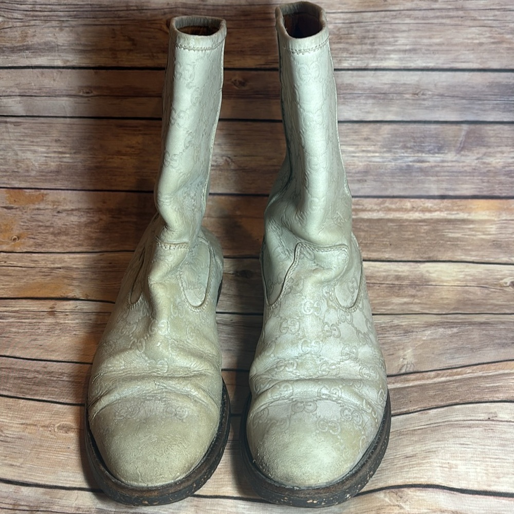 Gucci vintage cowboy boots amazing vintage find leather size 42 stone colored GG - Picture 13 of 14